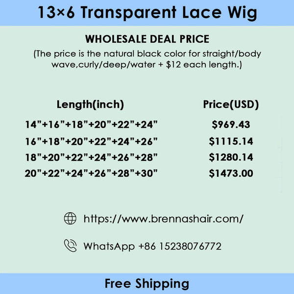 Brennas Hair 6PCS 13x6 Transparent Lace Wigs 180% Density Wholesale Package Deal Free Shipping