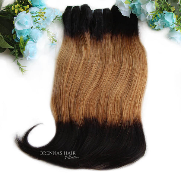 Brennas Hair fumi double drawn straight 3 tones color hair bundles 1b271b