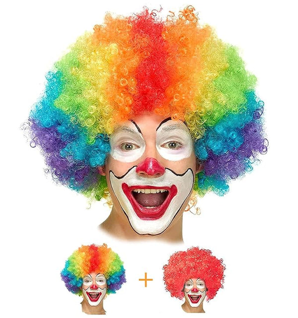 Pack of 2 Funny Clown Curly Afro Wigs, Rainbow Wig Colorful Clown Wig,Crazy Afro Wig 70's 80's Disco Theme For Little Youth Adult Women Men's Party Halloween Costume Prank- Brennas Hair