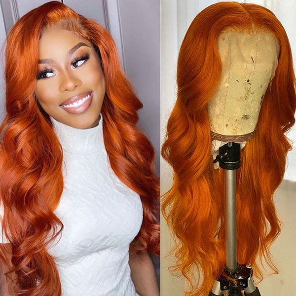 Brennas Hair #350 Ginger Orange Colored Real Human Hair Wigs Body Wave 4x4 Lace Closure Wig