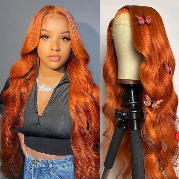 Brennas Orange Ginger Body Wave Lace Front Wig Colored Human Hair Wigs For Women