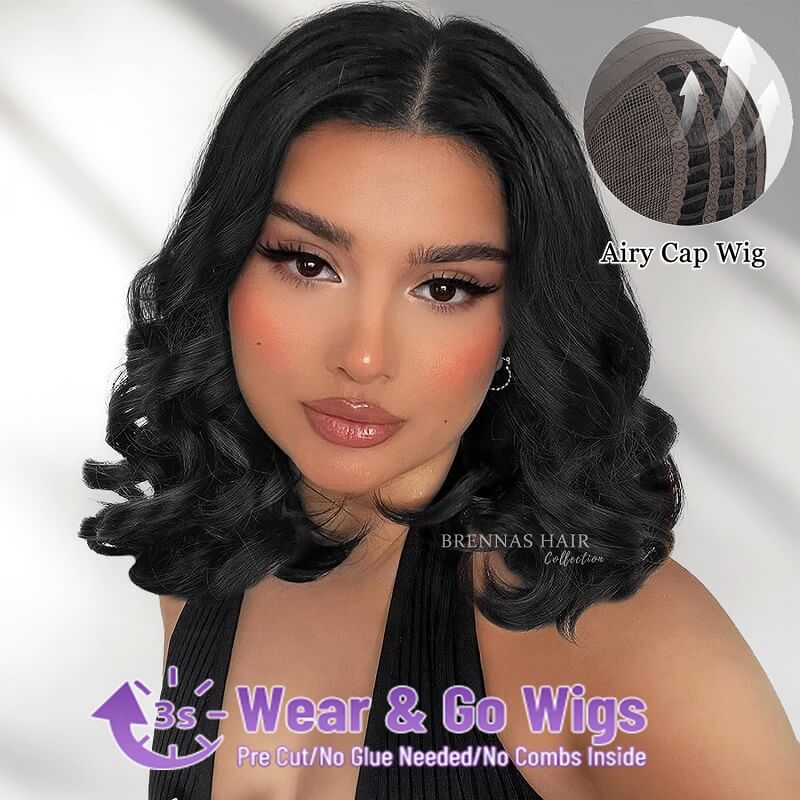 Wear And Go Wig  Short Wavy Wave Wig 4x4 Precut Glueless Lace Front Wigs Bob Wig