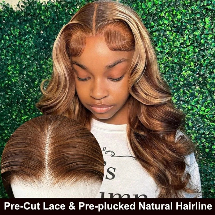 Brennas Hair Pre Cut Lace Glueless Wear Go Wig Body Wave Highlight 4x4/6x4.5 Lace Closure Wig Human Hair Pre Plucked Ready To Wear Beginners Wig