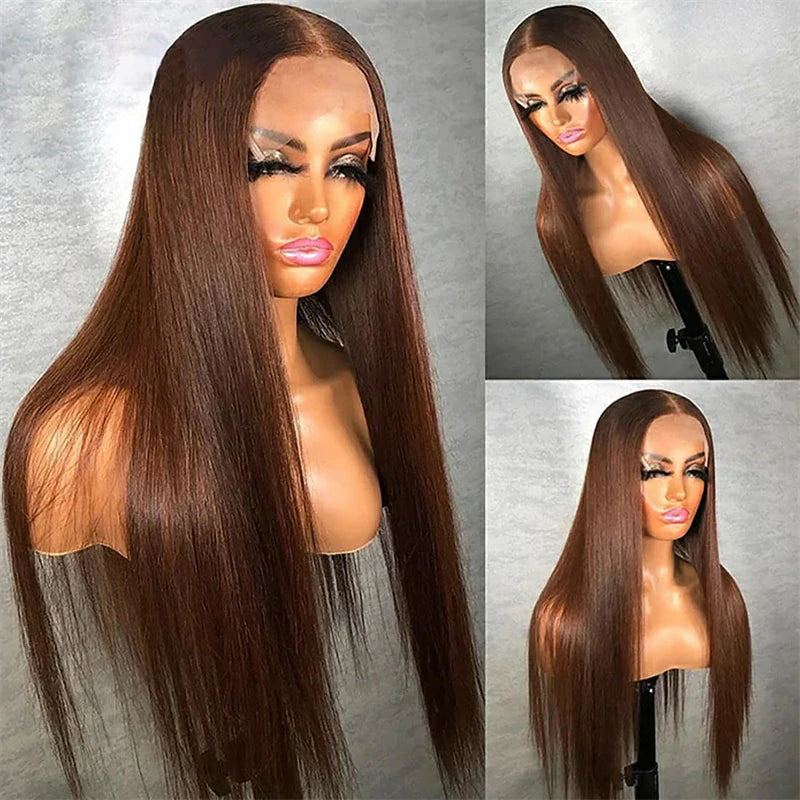 straight hd lace wig brown human hair wig
