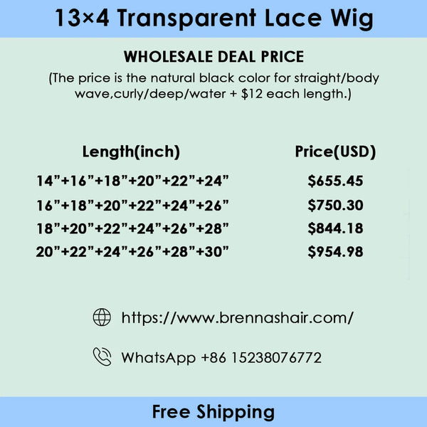 Brennas Hair 6PCS 13x4 Transparent Lace Wigs 180% Density Wholesale Package Deal Free Shipping