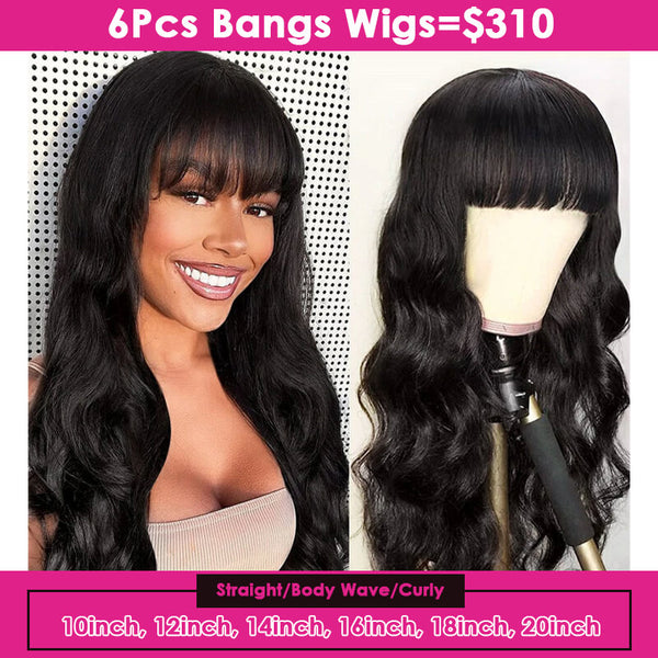 Brennas Hair 6PCS Machine Made Wigs with Bangs 180% Density Wholesale Package Deal Free Shipping