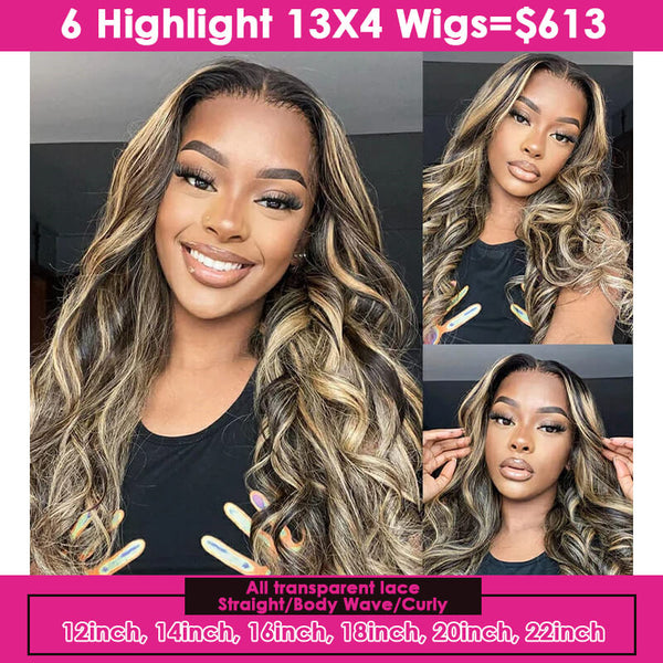 Brennas Hair 6PCS 13x4 Transparent Lace Highlight Color Wigs 180% Density Wholesale Package Deal Free Shipping