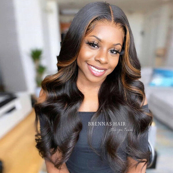 Brennas Hair Face-Framing Highlight Color 13x4/13x6 Lace Front Wig Body Wave Glueless Brazilian Hair Pre Plucked Wigs