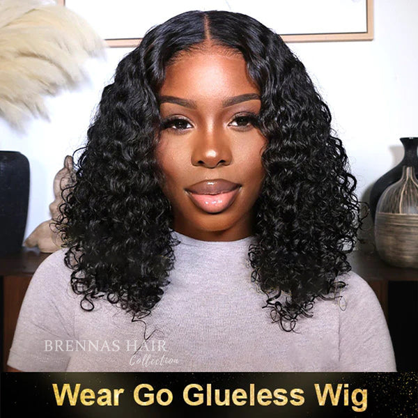 Brennas Breathable Cap Glueless 13x4 Bob Wig Water Wave HD Lace Wig Ready To Go