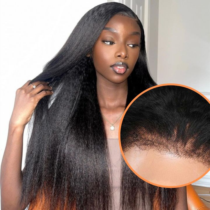 Brennas 4C Edges HD Lace Kinky Straight Wig With Curly Baby Hair