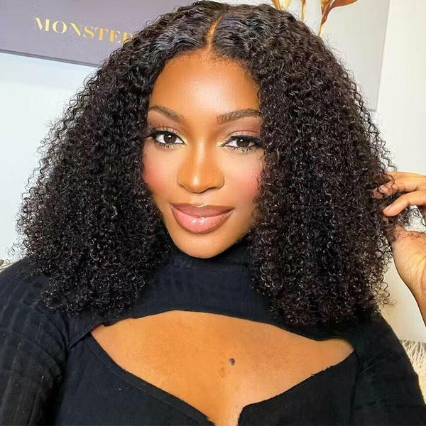 Curly Bob Glueless Wigs 13X6 Lace Frontal Wigs Afron Kinky Coily Wig 180% Density Human Hair Wigs