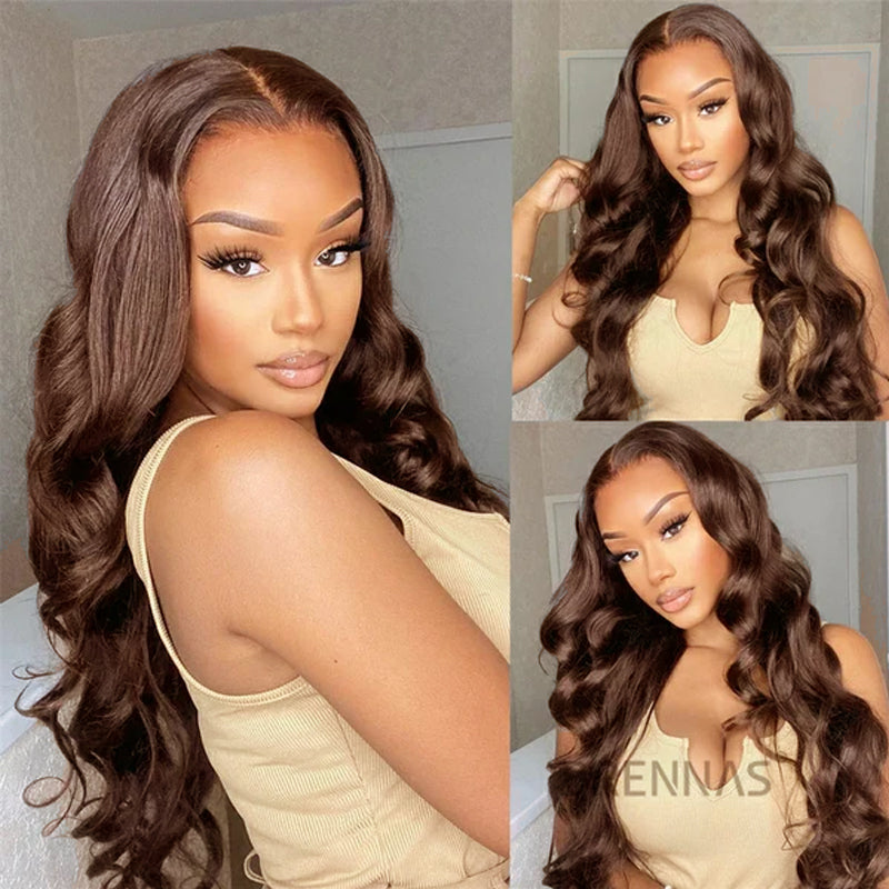 Dark Brown Color Body Wave 13×4 Undetectable Lace Front Wigs