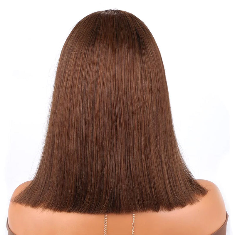 Brennas #4 Chocolate Brown Straight Short Bob Wig Brazilian Human Hair Wigs 4x4 Lace Closure Glueless Wigs