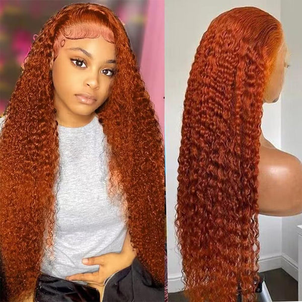 Brennas Hair Orange Ginger  Wigs Jerry Curly Precolored Lace Closure Human Hair Wigs