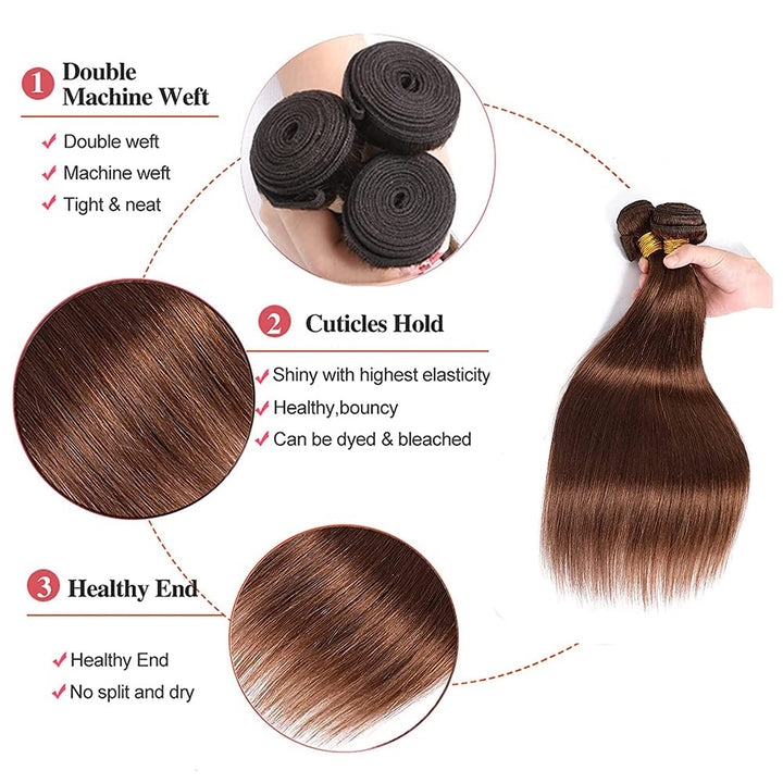 #4 Light Brown Brazilian Straight Hair 3 Bundles | Brennas Hair 