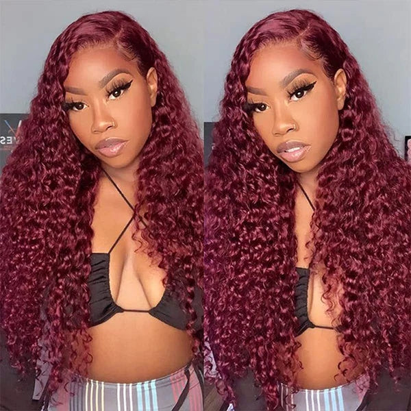 Red wine color 99J Curly 13x4 Lace Front Wig Red Color Human Hair Curly Wig With Natural Hairline  Brennas hair