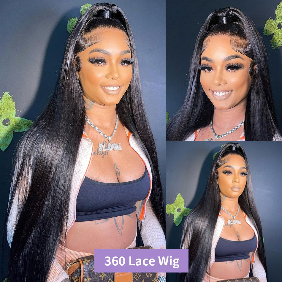 Straight 360 Lace Pre-Plucked Long Wig 100% Human Hair For Women 