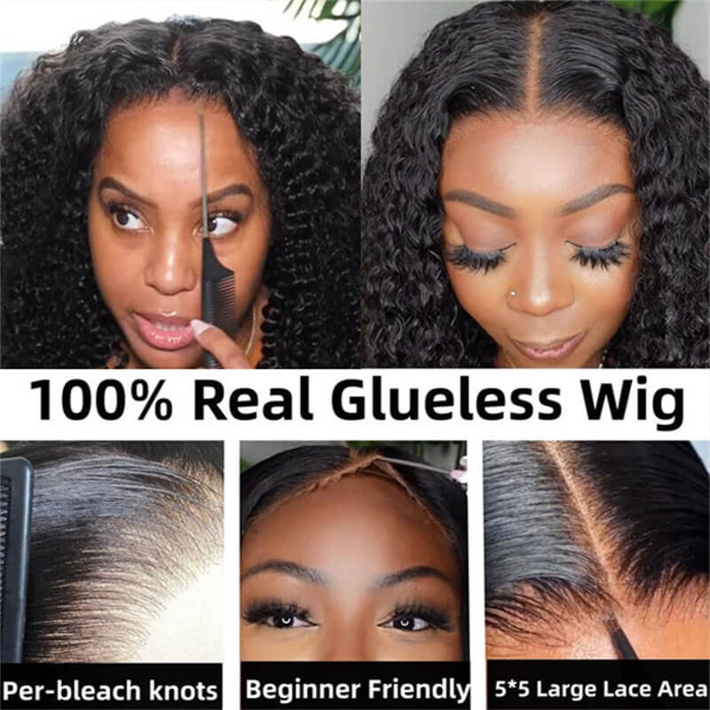 Brennas Water Wave Bob Glueless Wig Wear Go 4x4/6x4.5 Pre Cut Lace Glueless Wig 180% Density Breathable Cap-Air Wig