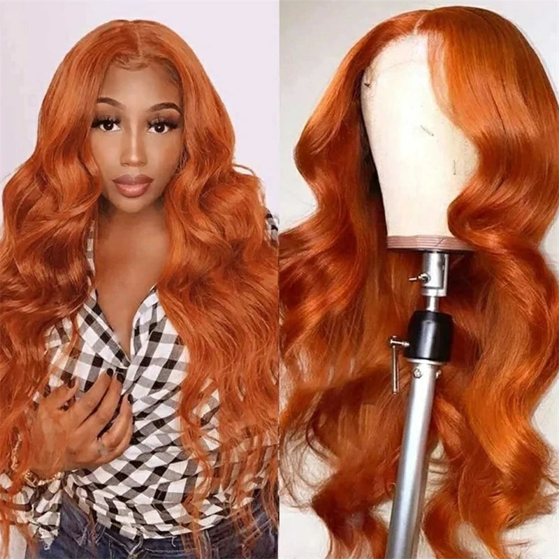 body wave wigs ginger human hair wigBrennas Hair 350 Ginger Orange Colored Real Human Hair Wigs Body Wave Lace Front Wig