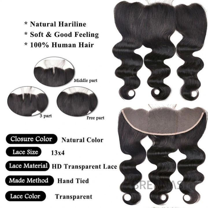 Brennas Hair Body Wave 4 Bundles With 13x4 Lace Frontal Free Part