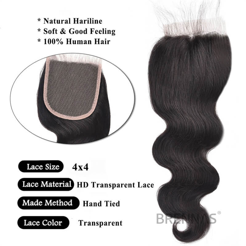 Brennas Body Wave 4 Bundles With 4x4 Closure Brazilian Natural Human Hair