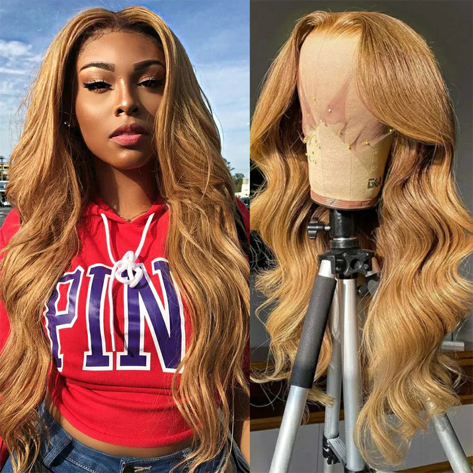 Brennas Hair #27 Honey Blonde Body Wave 13x4 Lace Front Wig Colored Human Hair Wigs for Women