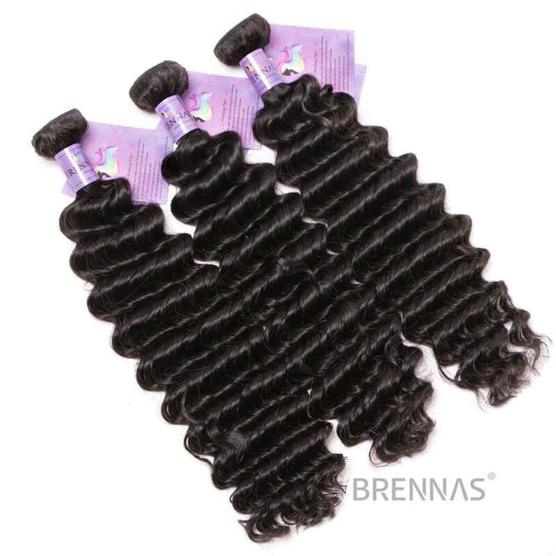 Brennas Hair 3 Bundles Brazilian Deep Wave Virgin Human Hair Extensions