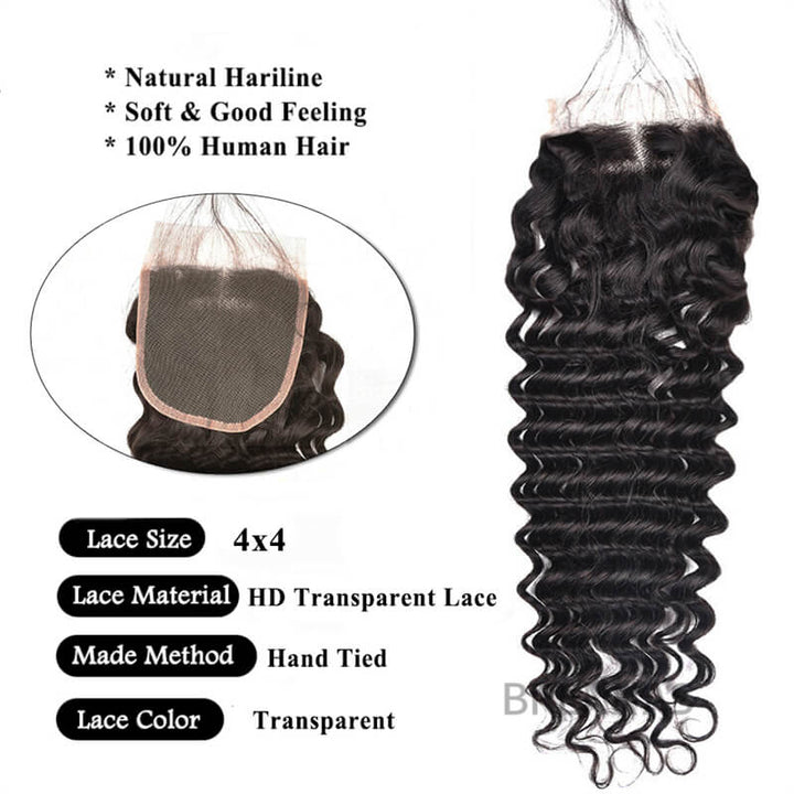 Brennas Hair Brazilian Deep Wave Hair 3 Bundles With Closure High Quality Brazilian Virgin Hair Human Hair Bundles With Closure