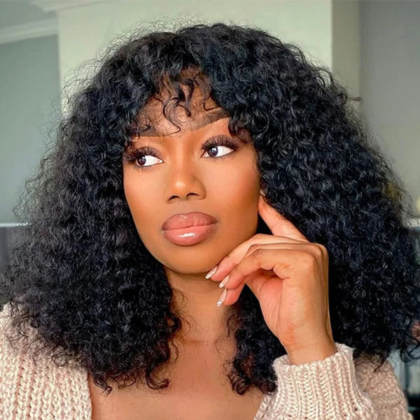 Brennas Hair Curly Wig with Bangs Short Kinky Curly Wigs For Black Women