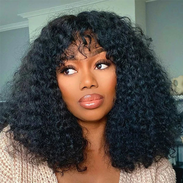 Brennas Hair Curly Wig with Bangs Short Kinky Curly Wigs For Black Women