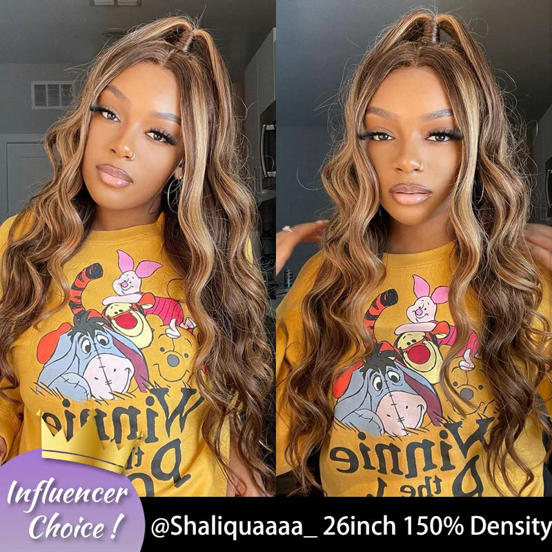 Brennas Hair Highlight Body Wave With Baby Hair Ombre p4/27 Color 4x4/13x4  Lace Wig Unprocessed Brazilian Virgin Human Hair Pre Plucked for Black Women