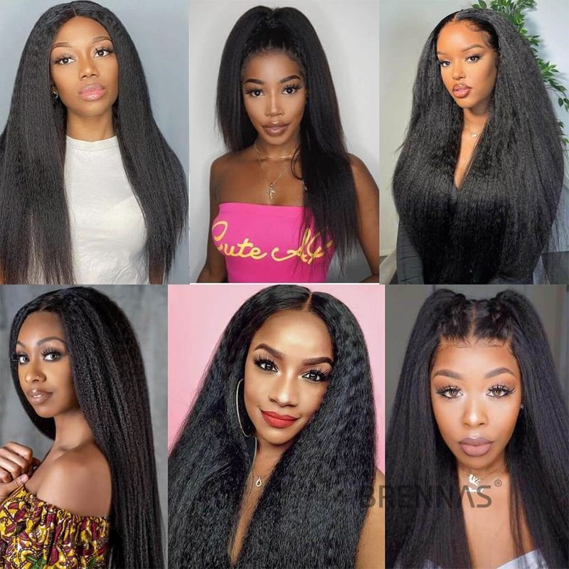 Brennas Hair Natural Black Yaki Straight Lace Front Wigs Human Hair Pre Plucked with Baby Hair Natural Hairline Yaki Straight Brazilian Virgin Human Hair Wigs
