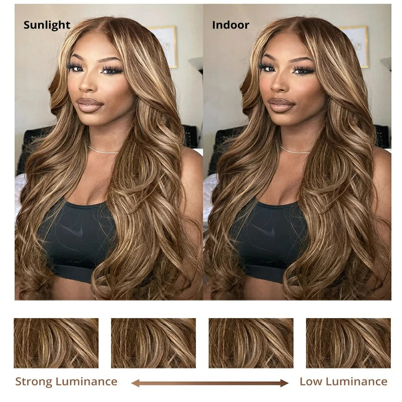 Brennas Hair Pre Cut Lace Glueless Wear Go Wig Body Wave Highlight 4x4/6x4.5 Lace Closure Wig Human Hair Pre Plucked Ready To Wear Beginners Wig