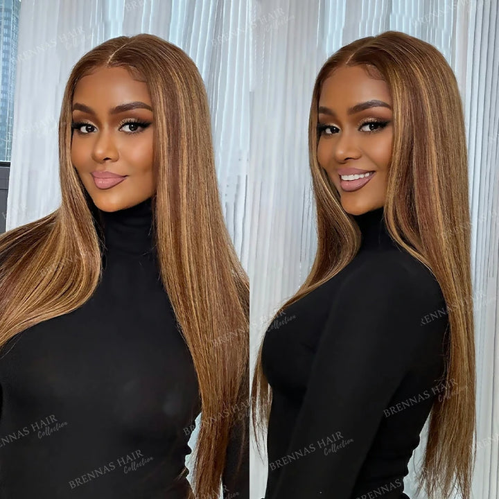 Brennas Hair Wear & Go 4x4 / 6x4.5 Lace Wear and Go Glueless Wig 180% Density 4/27 Highlight Straight Wigs No Glue Pre Plucked Natural Hairline Closure Wigs