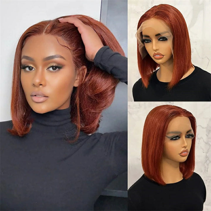 Brennas Reddish Brown Colored Short Bob Wig Human Hair 13x4 HD Lace Front Wigs for Women