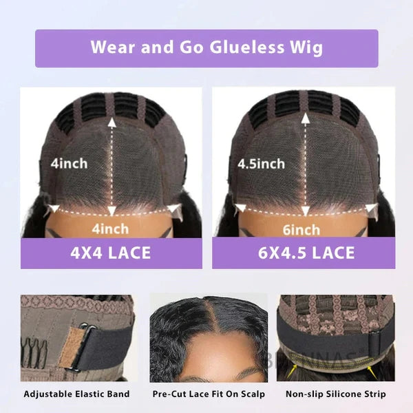 Brennas Water Wave Bob Glueless Wig Wear Go 4x4/6x4.5 Pre Cut Lace Glueless Wig 180% Density Breathable Cap-Air Wig