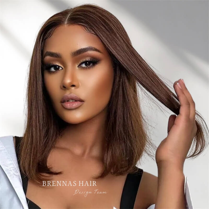 Brennas Brown Color Straight Bob Wigs 13x4/13x6 Lace Front Wig For Women Brazilian Remy Hair Pre Plucked With Baby Hair