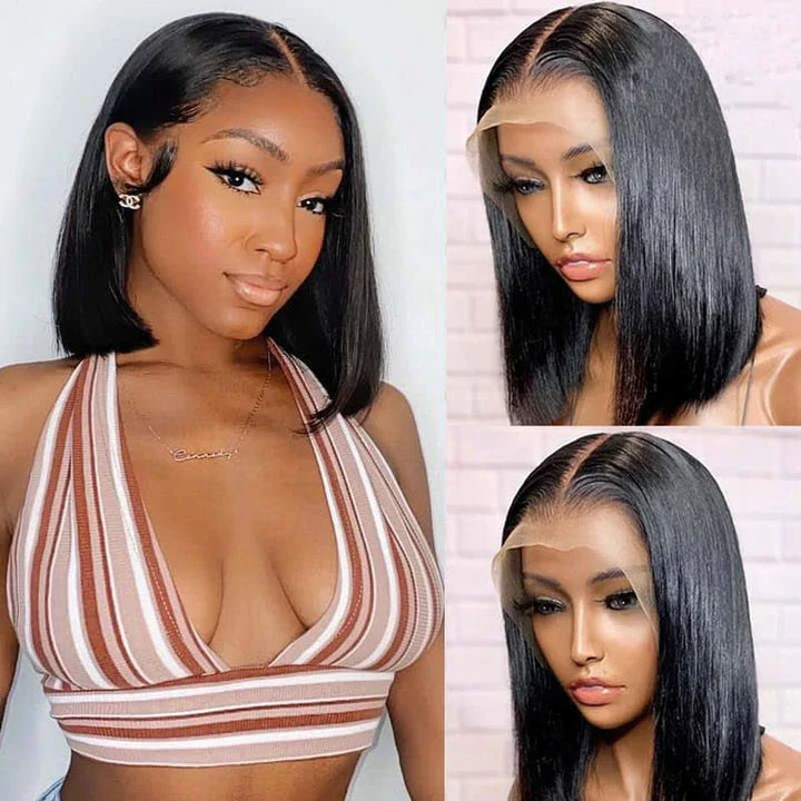 Buy 1 Get 2 - $105 = 8" 13x1 Bob Straight T Part Lace Wig + 8" #4 Brown Bob Stragiht With Bang Wig