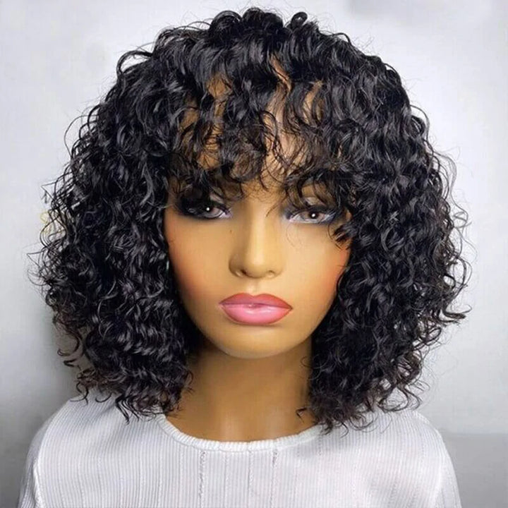Buy 1 Get 2 - $96.99 = 8" 13x1 Bob Straight T Part Lace Wig + 8" Curly Bob With Bang Wig