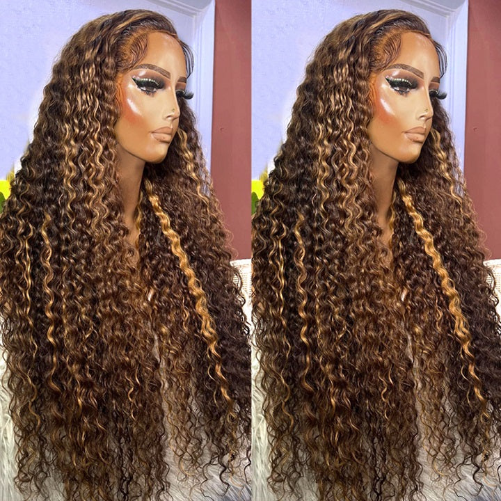 Brennas Hair Highlight Ombre Human Hair Pre Plucked Curly 4x4 Transparent Lace Closure Human Hair Wigs
