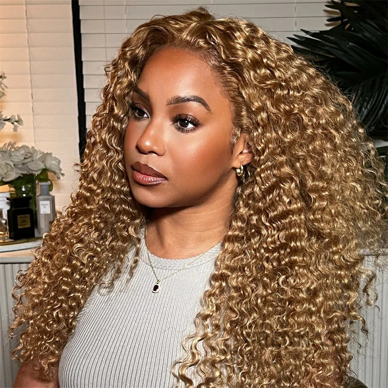 human hair curly lace front wigs color 30 
