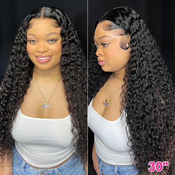 Natural Color Curly Wigs 4x4 Lace Closure Wigs Brazilian Virgin Wet and Wave Human Hair for Black Women