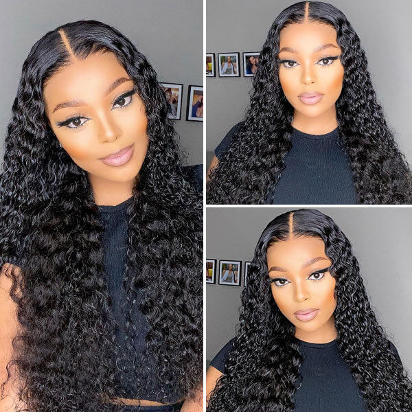 Natural Color Curly Wigs 4x4 Lace Closure Wigs Brazilian Virgin Wet and Wave Human Hair for Black Women