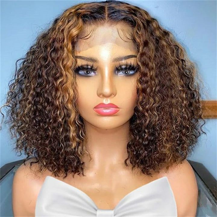 short kinky curly human hair wigs highlighted human hair wigs