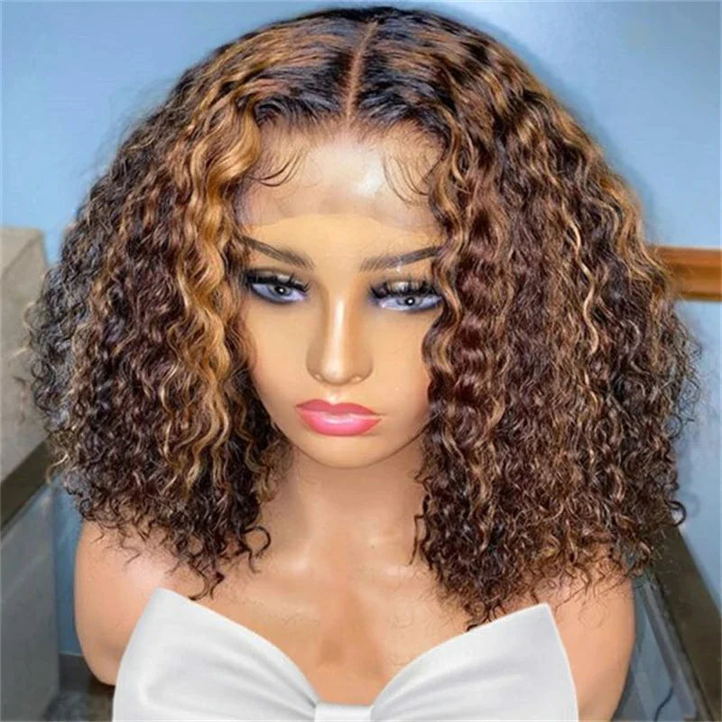 short kinky curly human hair wigs highlighted human hair wigs