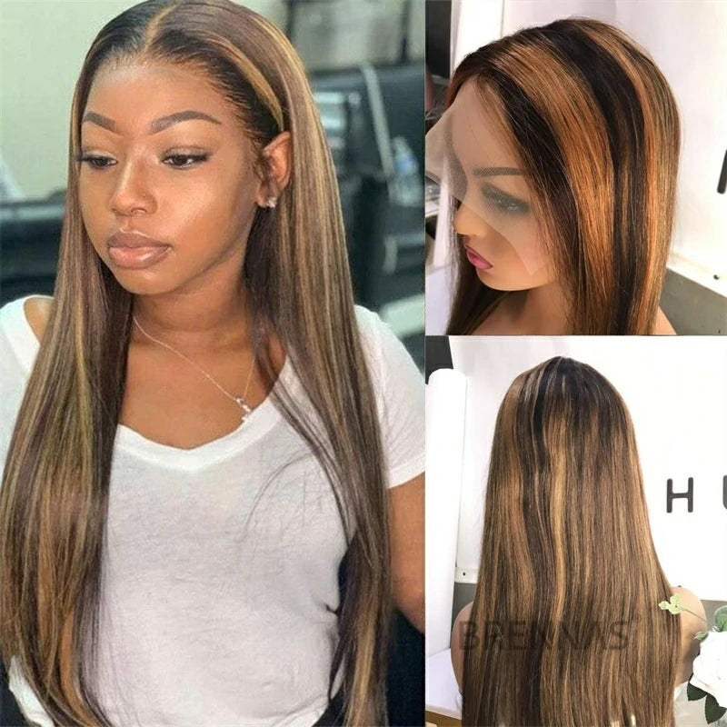 straight lace front wig human hair highlight wig