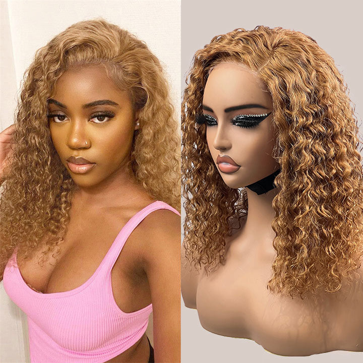 Brennas Wear & Go 4x4 Pre-Cut Lace Wigs Honey Blonde Human Hair Upgraded Ready to Wear Wigs