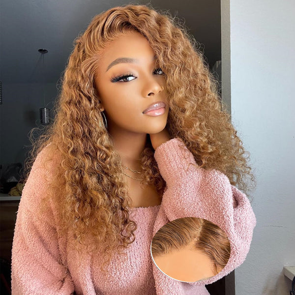 Wear and Go Glueless Wig Honey Blonde Lace Closure Wig Human Hair Pre Plucked 4x4/6x4.5 Curly Lace Wigs Upgraded Ready to Wear Wigs for Black Women