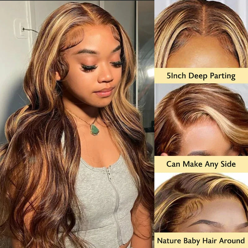Brennas Hair 4/27 Highlight 13x4/13x6 Lace Front Wigs Body Wave Virgin Hair Pre-Colored