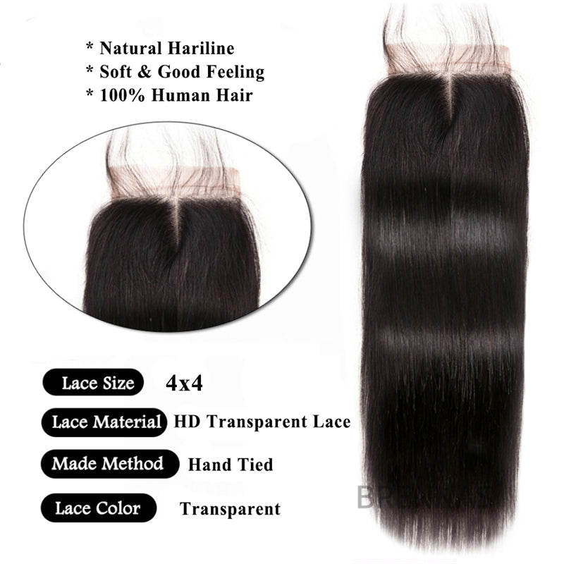 Brennas Hair Brazilian Straight Hair 3 Bundles With Closure High Quality Brazilian Virgin Hair Wavy Human Hair Bundles With Closure